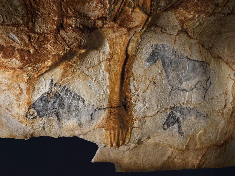 Restitution du panneau des chevaux de la grotte Cosquer, photographie de juillet 2021.